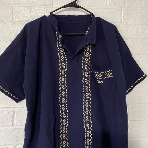Men’s Hand Stitched Embroidered Navy Blue Top - Picture 2 of 5